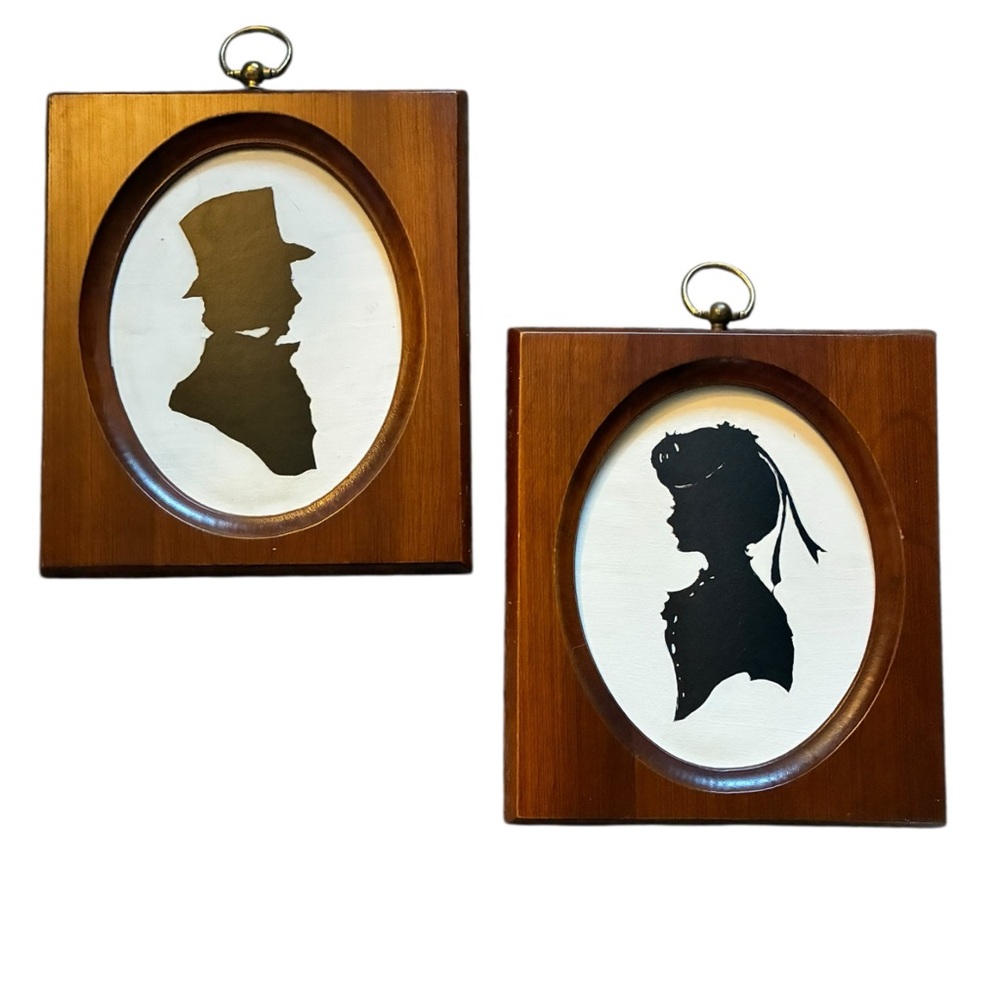 VINTAGE Woodcraftery Heirloom Cherry Wood Silhouettes Set of 2